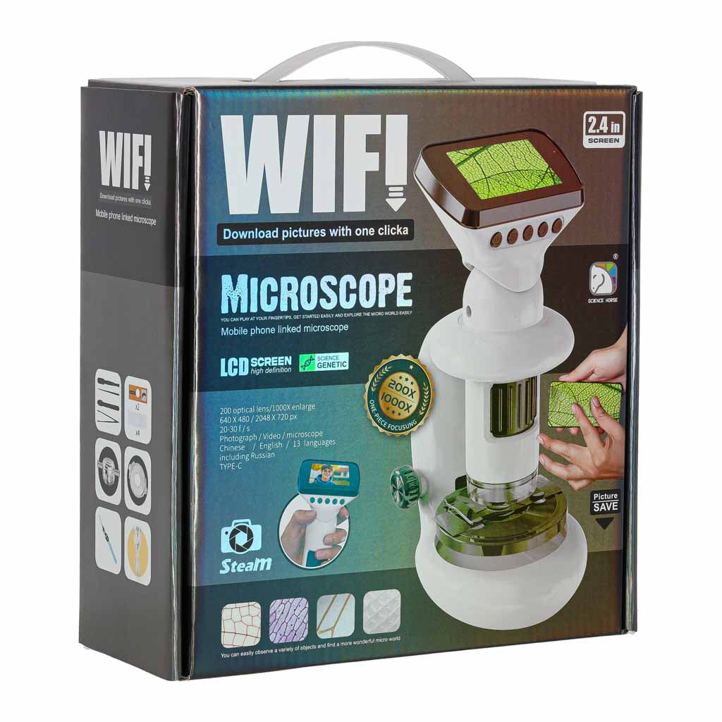Nowoczesny mikroskop cyfrowy elektroniczny WiFi USB z ekranem LCD 200x 1000x w opakowaniu, doskonały do edukacji STEM i eksploracji mikroświata.