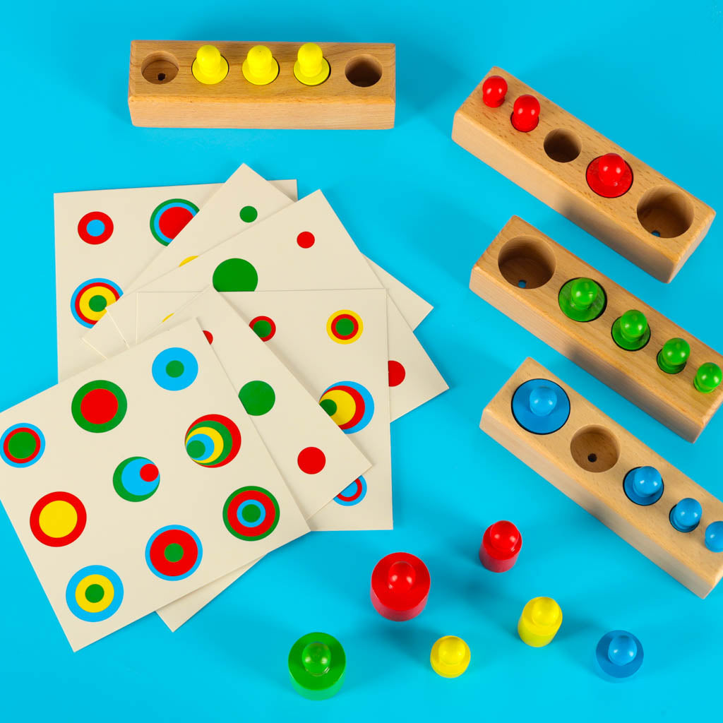 Odważniki cylindry drewniane gra układanka montessori kolorowe