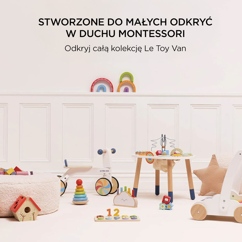 Drewniany sorter kształtów domek dla ptaków Le Toy Van, edukacyjna zabawka Montessori wspierająca rozwój dziecka.