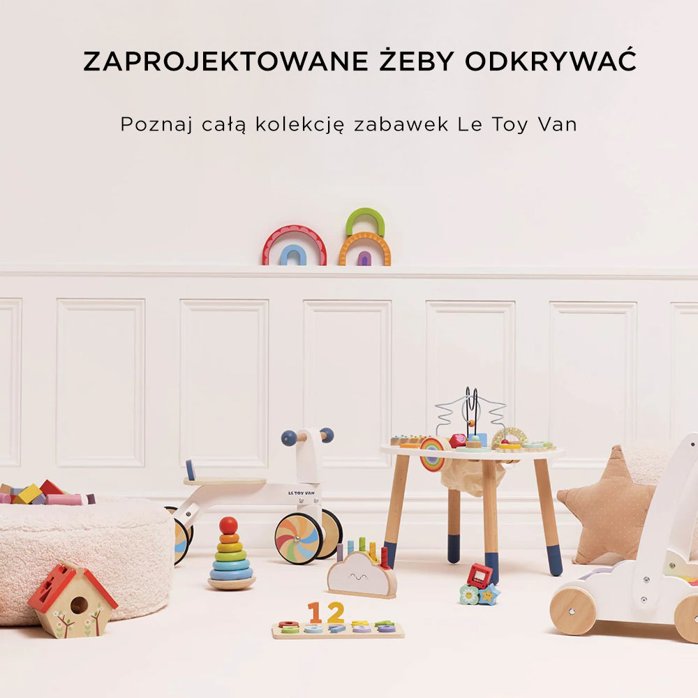 Kolekcja kolorowych drewnianych zabawek sensorycznych i edukacyjnych: sorter klocków, układanki, pchacz i gry. Idealne do rozwijania zręczności, wyobraźni i umiejętności motorycznych przez odkrywczą zabawę.