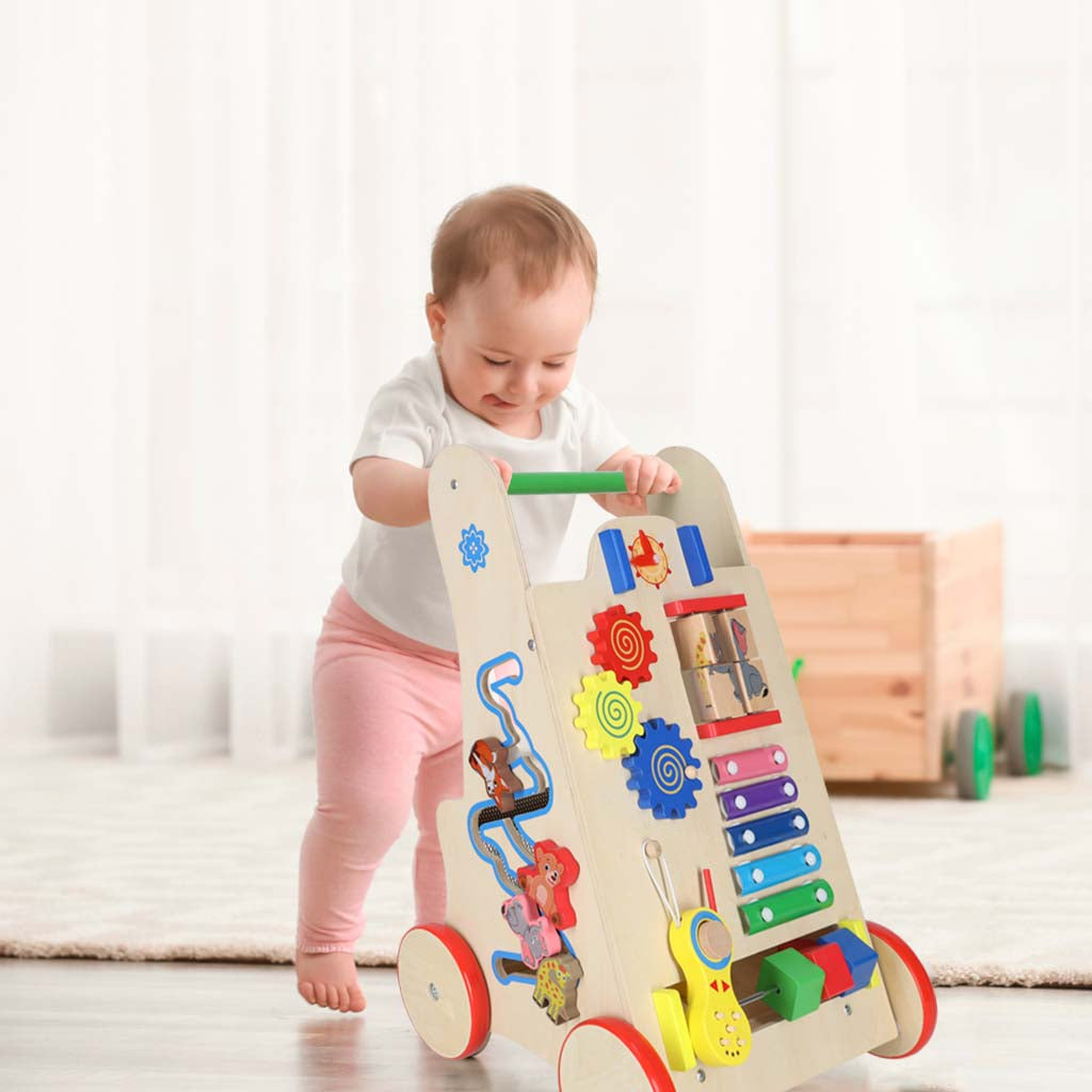 Pchacz dla dziecka chodzik drewniany kostka edukacyjna 6w1