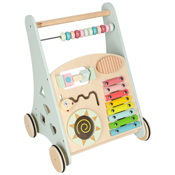 Blue wooden walker with abacus