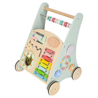 Pchacz dla dziecka chodzik drewniany z liczydłem niebieski