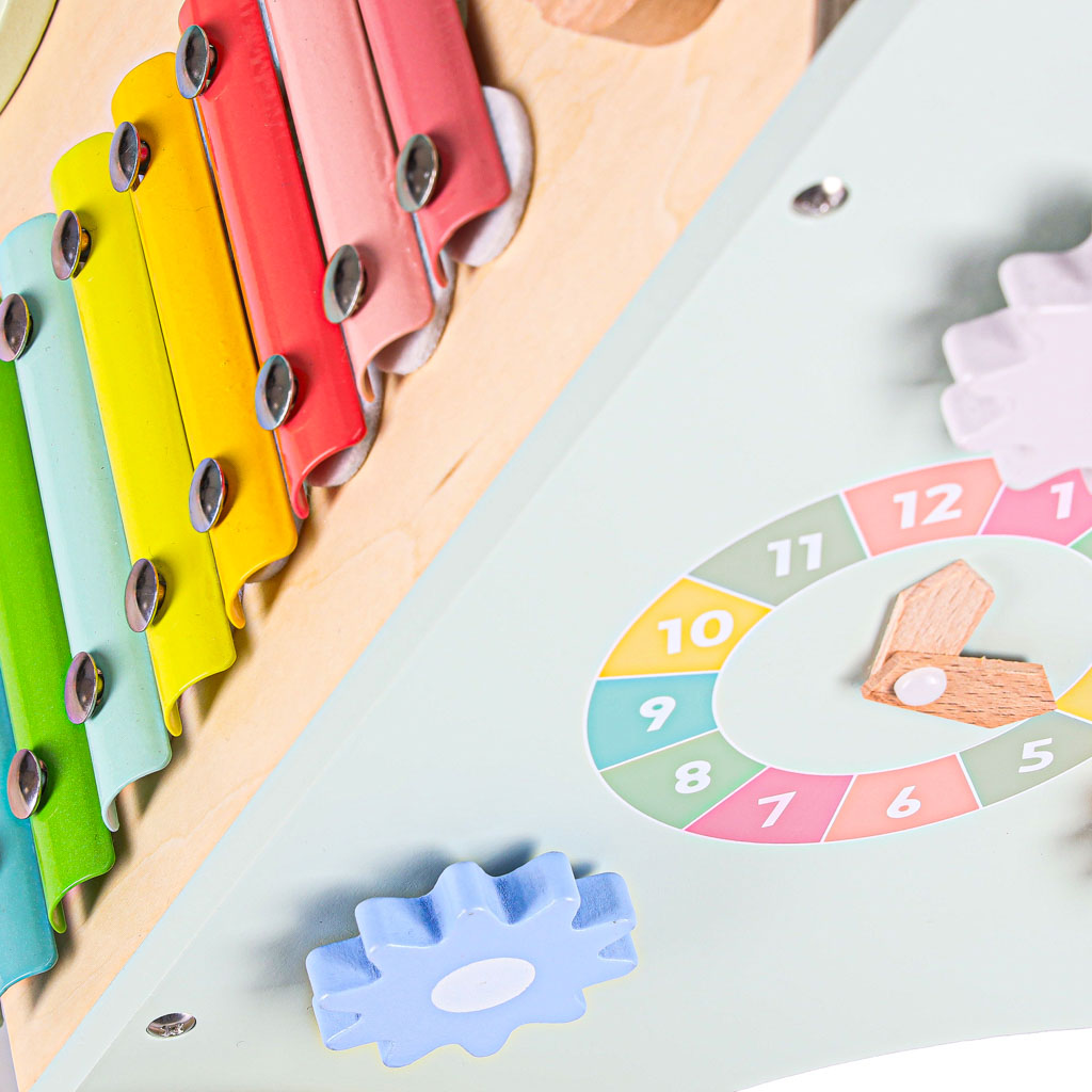 Pchacz dla dziecka chodzik drewniany z liczydłem niebieski