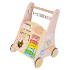 Pchacz dla dziecka chodzik drewniany z liczydłem różowy