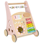 Pchacz dla dziecka chodzik drewniany z liczydłem różowy