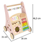 Pchacz dla dziecka chodzik drewniany z liczydłem różowy