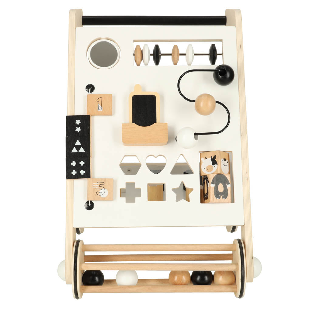 Pchacz dla dziecka chodzik drewniany tablica manipulacyjna sorter