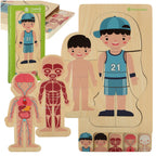 Puzzle drewniane warstwowe budowa ciała montessori chłopiec