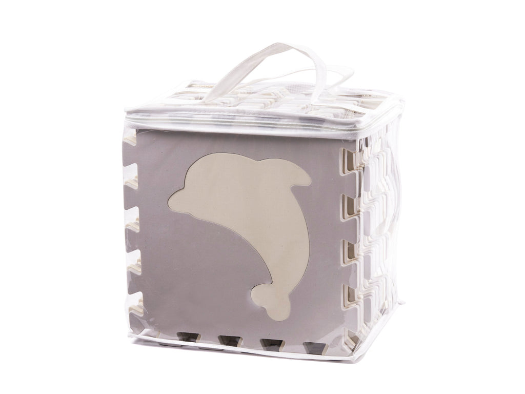 Mata edukacyjna piankowa puzzle szara ecru 36 elementów 150x150cm