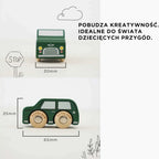 Zielony drewniany samochodzik zabawka Le Toy Van, wymiary 65x35x30mm. Element zestawu Drewniane Samochody Londyn, wykonany z drewna FSC®, dla kreatywnych dzieci.
