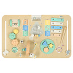 Tablica manipulacyjna LULILO LUDO stolik drewniany sensoryczny 2w1 miętowy