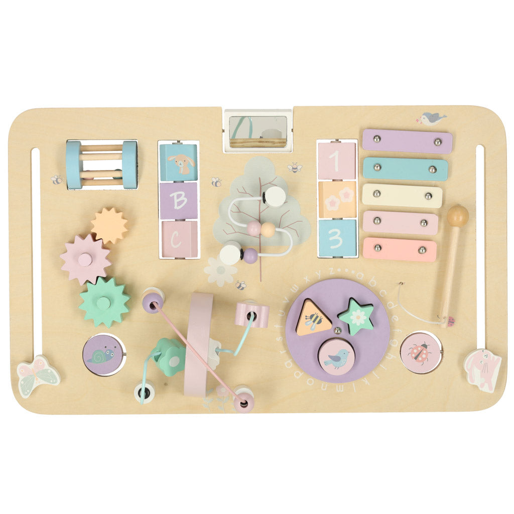 Tablica manipulacyjna LULILO LUDO stolik drewniany sensoryczny 2w1 różowy