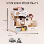 Drewniana kawiarnia Le Toy Van dla dzieci z realistyczną maszyną do kawy, młynkiem, spieniaczem mleka, akcesoriami barista, ciastami i kartą lojalnościową. Ekologiczna zabawka ze zrównoważonego drewna.