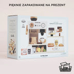 Elegancko zapakowany zestaw Drewniana kawiarnia dla dzieci Le Toy Van, gotowy na prezent. Realistyczna zabawka baristy w 100% recyklingowym opakowaniu.