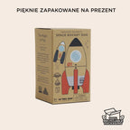 Pięknie zapakowany zestaw drewnianych magnetycznych rakiet kosmicznych Le Toy Van, idealna zabawka na prezent dla małych odkrywców, bez plastiku, w ekologicznym opakowaniu.