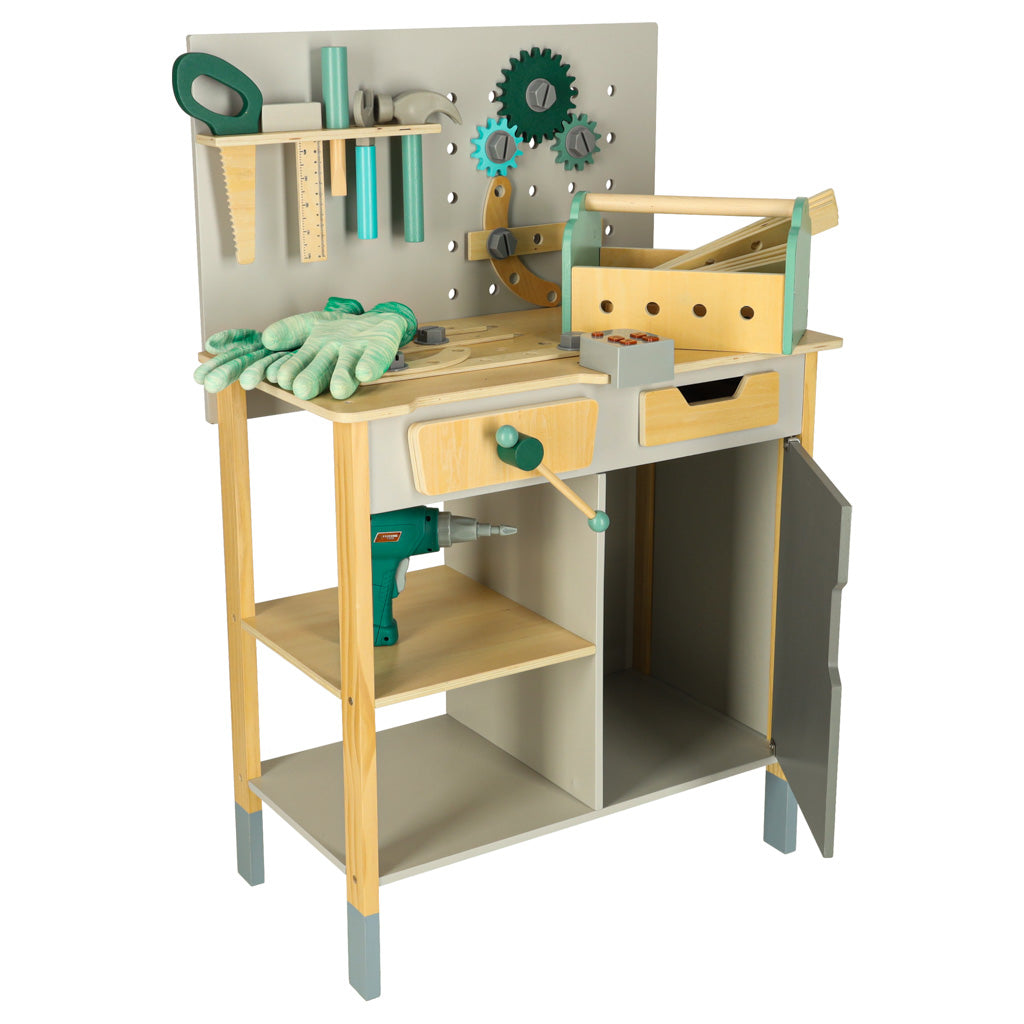 Warsztat drewniany LULILO Fikso zestaw małego majsterkowicza z narzędziami piła wkrętarka dźwięki 86cm