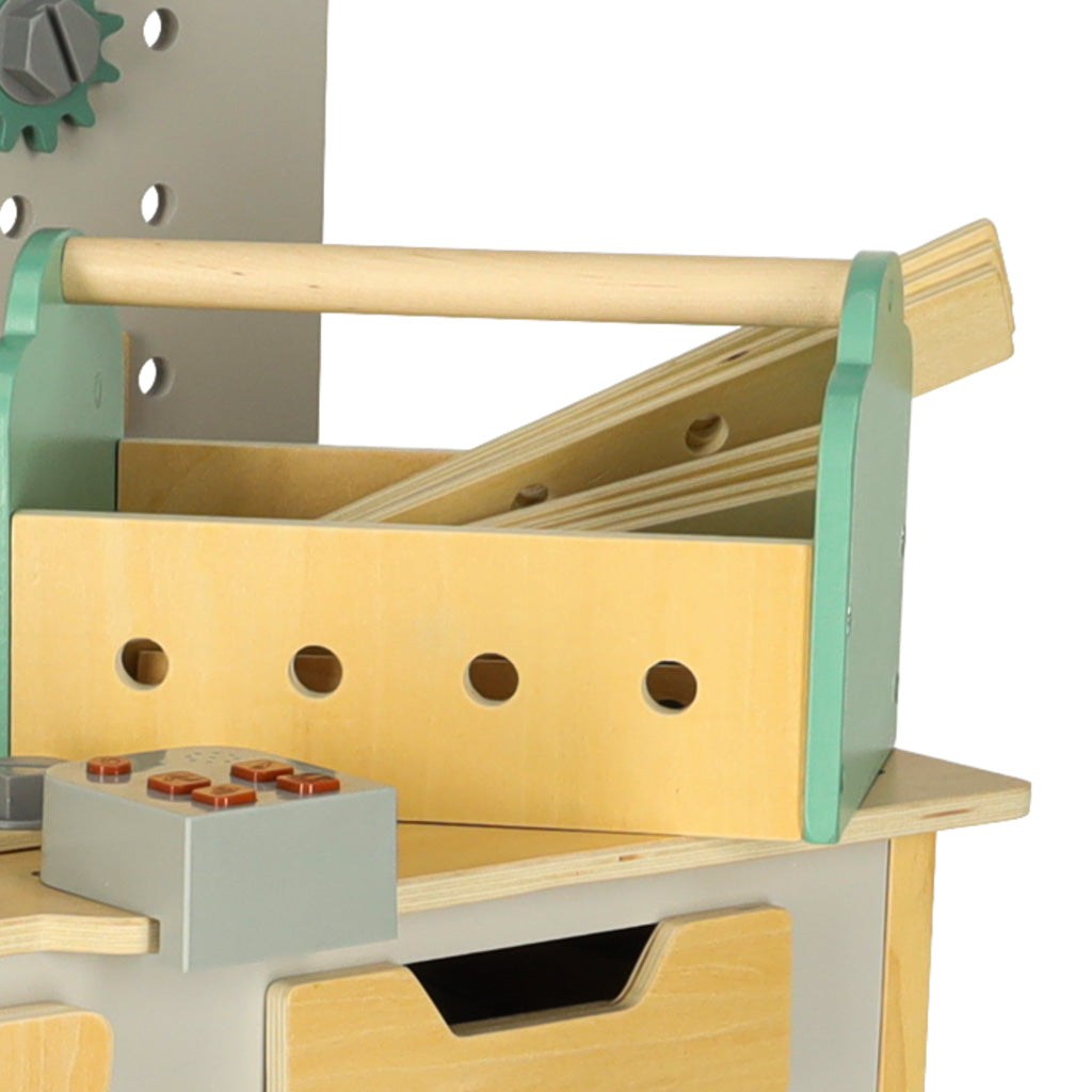 Warsztat drewniany LULILO Fikso zestaw małego majsterkowicza z narzędziami piła wkrętarka dźwięki 86cm