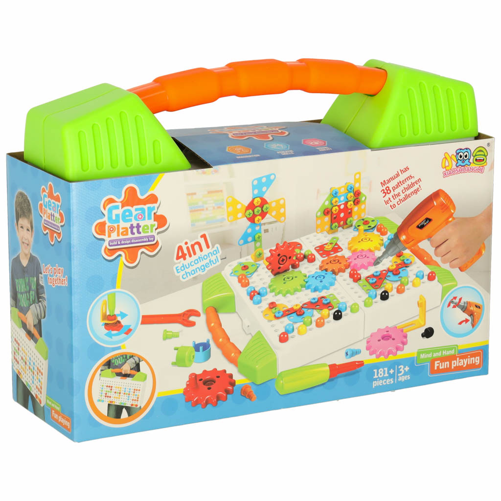 Wkrętarka wiertarka śrubki klocki konstrukcyjne zestaw majsterkowicza walizka 181 elementów