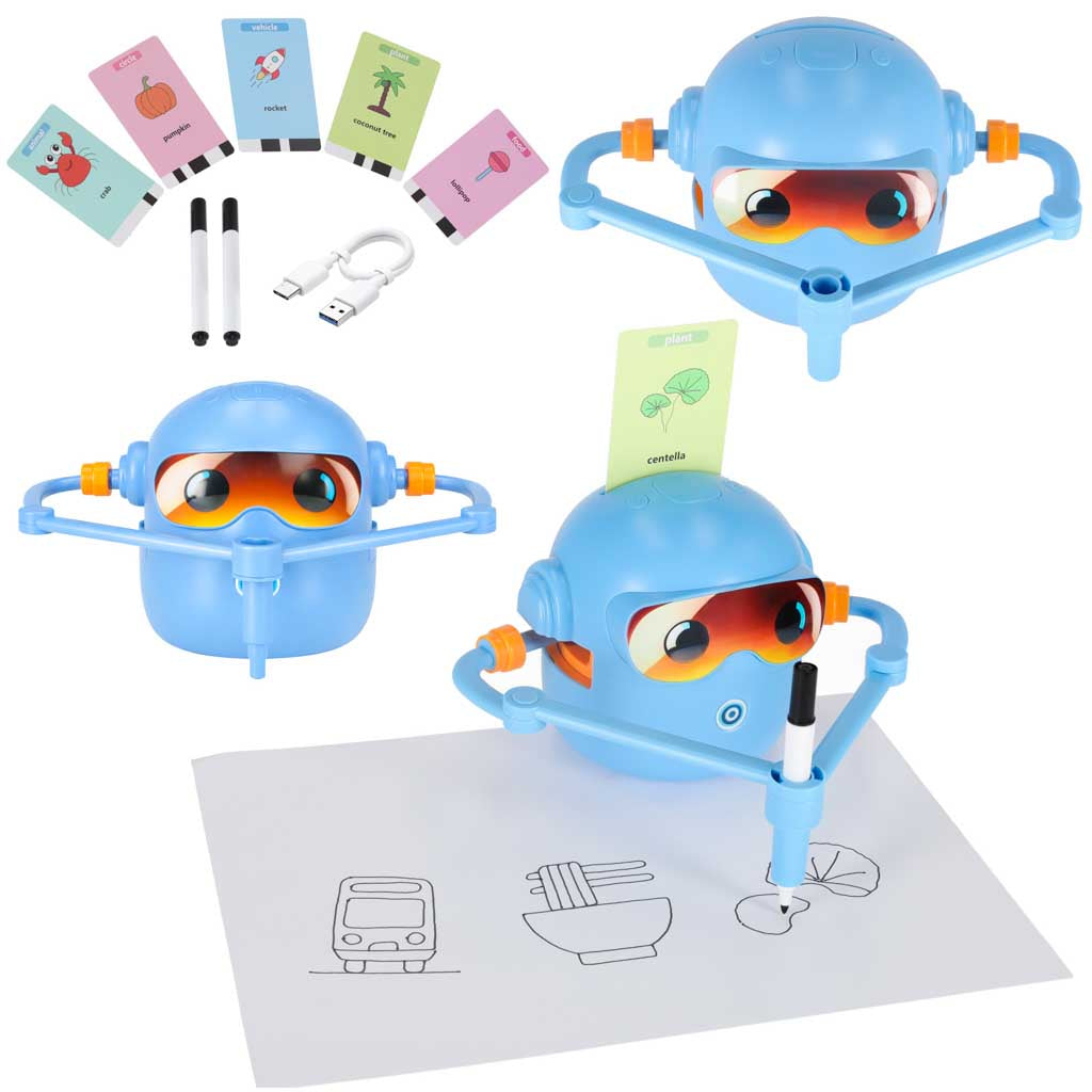 Interactive Educational Drawing Robot with Flashcards and Markers – Blue