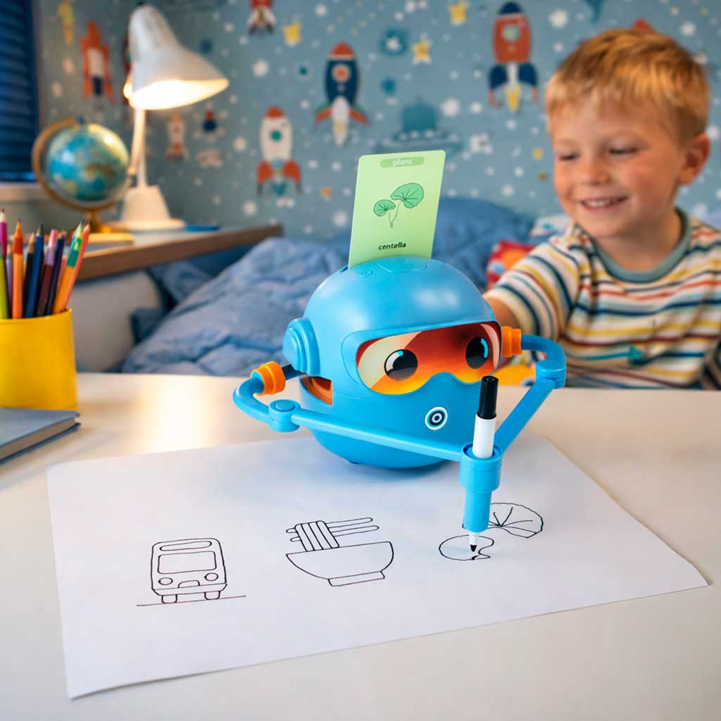 Interactive Educational Drawing Robot with Flashcards and Markers – Blue