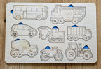 Drewniana układanka edukacyjna pojazdy