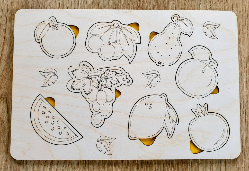 Drewniana układanka edukacyjna owoce żółte