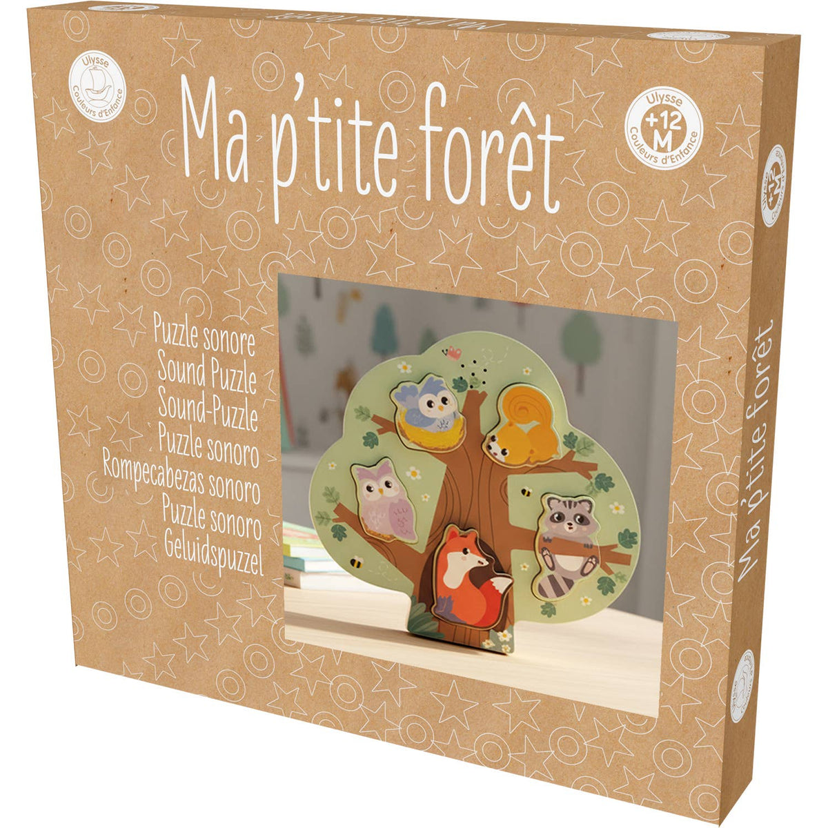 Puzzle dźwiękowe Ma p'tite forêt w kartonowym pudełku z okienkiem