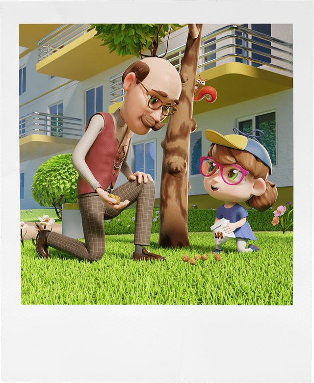Basia with her grandad in the garden