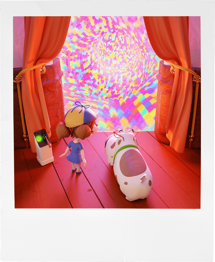 Basia and Rysio in front of a colourful kaleidoscope