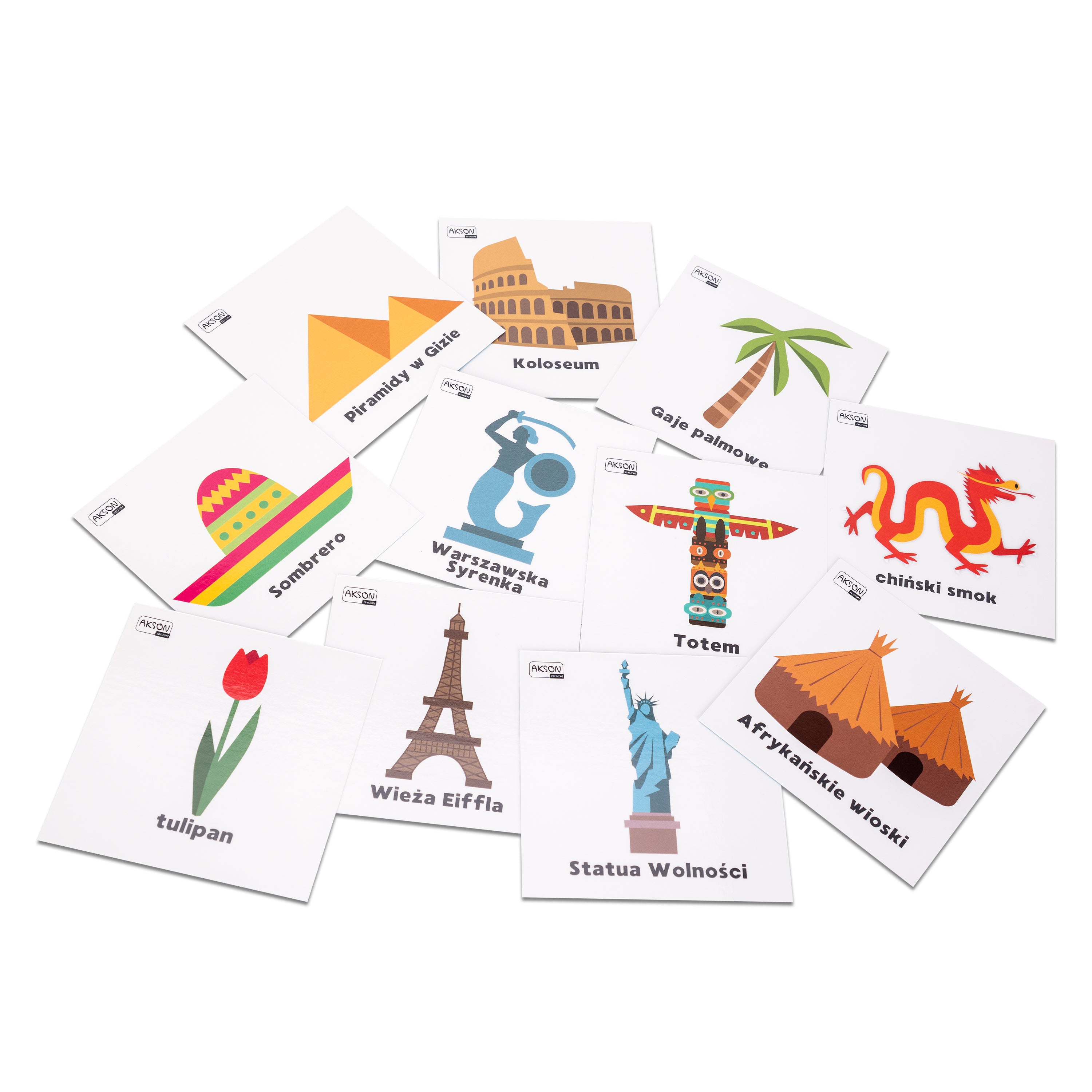 Karty pracy ZABYTKI po polsku 10 x 10 cm 52 sztuki