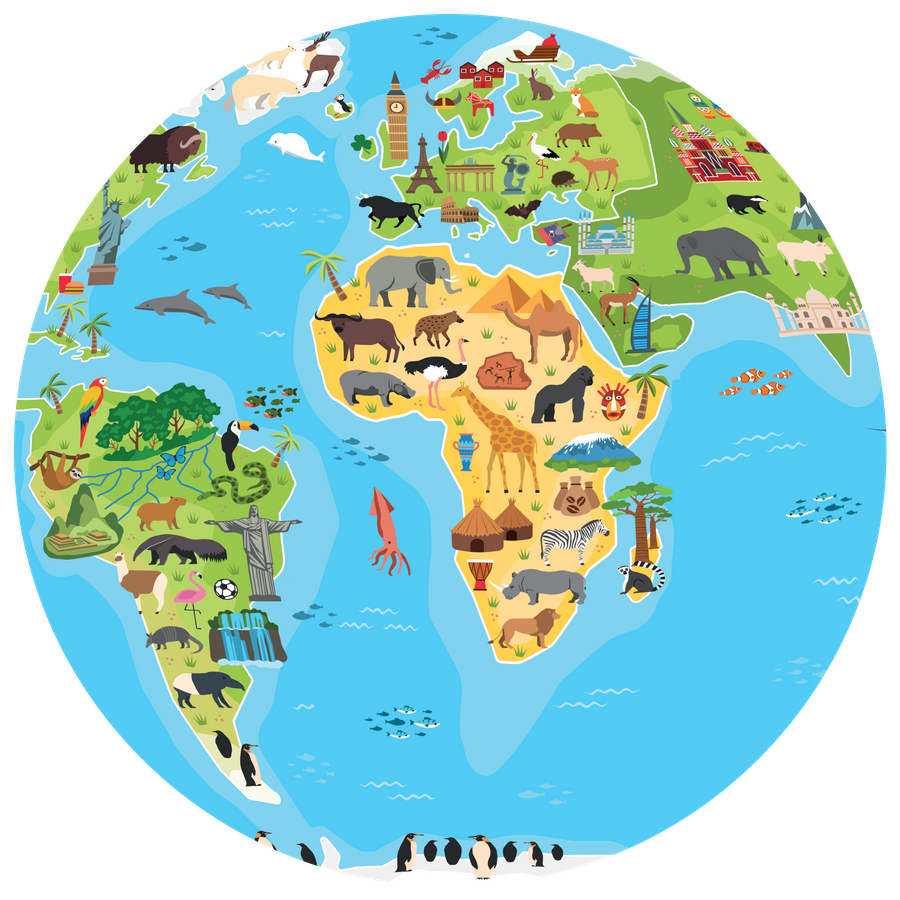 Piłka Balonowa Globus Kontynenty ze zwierzątami