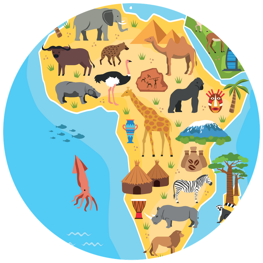 Piłka Balonowa Globus Kontynenty ze zwierzątami