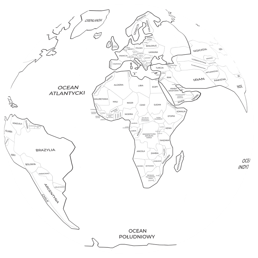 Piłka Balonowa Globus Państwa Świata do kolorowania PL