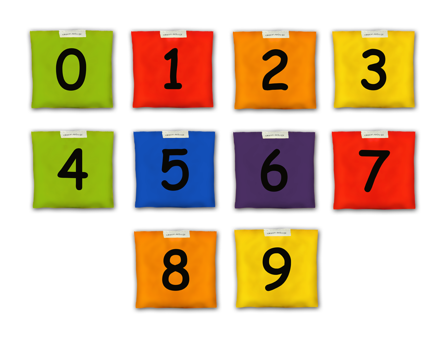 Woreczki gimnastyczne Akson Cyferki  ZESTAW  6 KOLORÓW