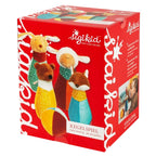 Czerwone opakowanie Sigikid z zestawem miękkich, pluszowych kręgli dla dzieci. Zawiera 4 kręgle-zwierzątka (lis, owieczka, miś, króliczek) i piłeczkę. Rozwojowa gra sensoryczna, wspierająca motorykę.